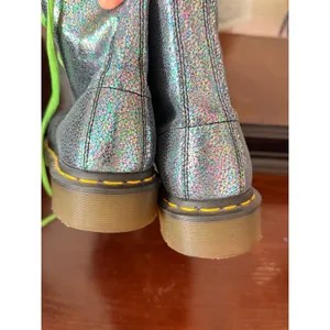 Dr. Martens Womens Combat Boots 7 Silver Leather Pascal Iridescent Crackle thumbnail 5