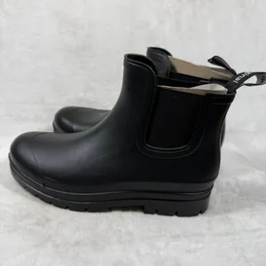 Planone Womens Chelsea Rain Boots Black Rubber Waterproof Ankle Lug Sole 37 US 7 thumbnail 8