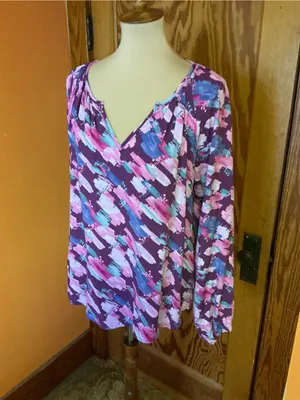 Emily Wonder Abstract Brushstroke Blouse Artsy Teacher Gallery Chic Rayon Top L thumbnail 7