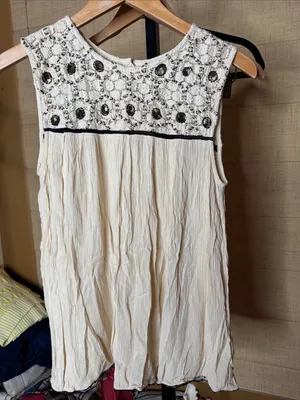 Zara Basic Cream Crochet Sequin Boho Tunic Top Size Medium thumbnail 3