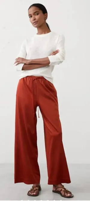 Banana Republic Rust Orange Crinkle Satin Pull On Wide Leg Pants M thumbnail 1