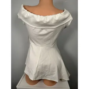 NWT LULUS Large Off Shoulder Short Sleeve Asymmetric Peplum Top White Zip Womens thumbnail 2