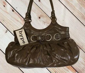 Hype Hobo Women's Olive Green Leather Satchel Bag with Tassel Detail thumbnail 1