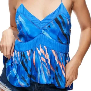 Free People‎ Abstract Print Peplum Tank Top Womens Size 4 Strappy Back thumbnail 1
