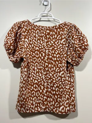 Free People Rust and White Leopard Puff Sleeve Square Neck Top Medium thumbnail 6