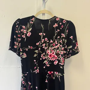 White House Black Market Floral Faux Wrap High Low Midi Dress Black Pink 4 thumbnail 6