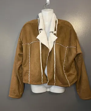 Madden NYC Jacket Womens 2XL Brown Faux Suede Sherpa Lined Open Front Cozy thumbnail 1