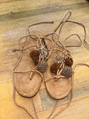 Universal Thread Brown Pom-Pom Lace-Up Sandals thumbnail 2