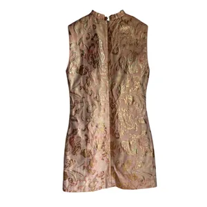 Sandro Paris Metallic Jacquard Mini Dress Size 1 Pink Gold Ruffle thumbnail 3