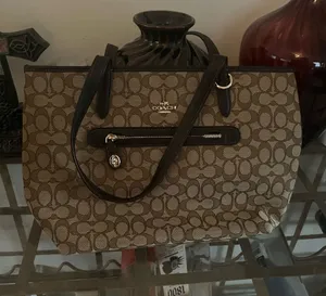 Coach Khaki Signature Canvas Tote with Chocolate Trim thumbnail 1