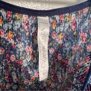 Knit Works Women's Juniors Size XL Ribbed Tank Top‎ Navy Blue Floral Stretch Y2K thumbnail 8