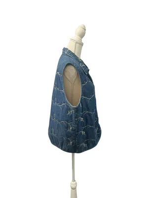 River Ridge Trading Co. Vintage Quilted Denim Embroidered Vest XL Hong Kong thumbnail 4