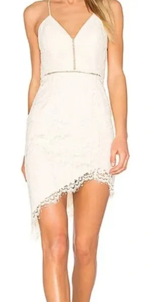NWT NBD‎ Only Yours Asymmetrical Lace Dress in Ivory thumbnail 1