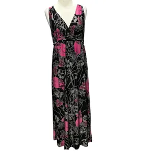 Ambrielle Y2K Pink Floral Maxi‎ Dress Empire Waist Open Back Tie Fairy Grunge M thumbnail 3