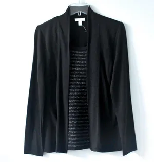 NWOT Charter Club Black Silver Metallic Cardigan Long-Sleeve Blouse Medium thumbnail 1