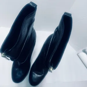 Coach Black Pebbled Leather Moto Boots Double Buckle Platform Block Heel Sz 10B thumbnail 5