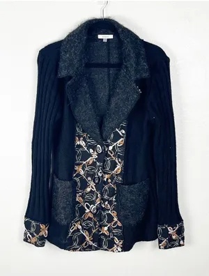 SIONI Black Long Sleeves Embroidered Details Long Sleeves Cardigan Small Boho thumbnail 1