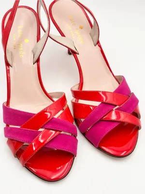 Kate Spade Red & Pink Patent Leather Suede Strappy High Heel Sandals Size 7 thumbnail 2