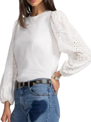 Johnny Was Jade Women’s Size S White Eyelet Puff Long Sleeve Nora Blouse Top thumbnail 4
