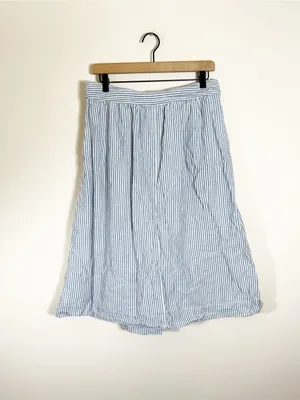 Madewell Tie Palisade Button-Front Midi Skirt in Pilar Stripe Blue White Size 8 thumbnail 6