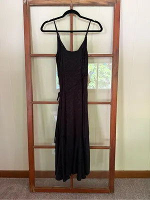 Abercrombie & Fitch Black Satin Leopard Jacquard Wrap Midi Slip Dress - Size XS thumbnail 7