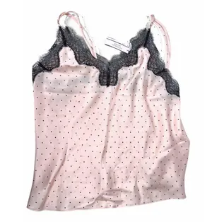 NWT Victoria's Secret | L Cami Lingerie Tank Top Pink Black Polka Dot Satin Lace thumbnail 2