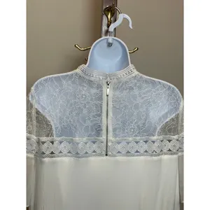 Express Dress Cream Lace Mock Neck Ruffle Feminine Size L thumbnail 5