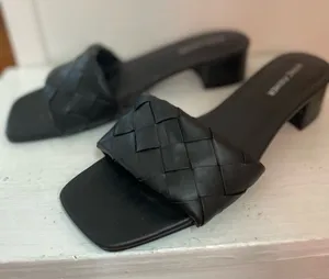 Marc Fisher Black Woven Slide Mules with Low Block Heel thumbnail 1