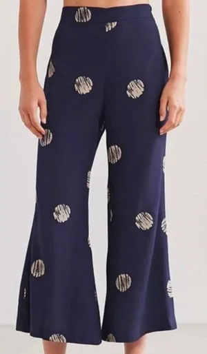 Silence Noise Womens Navy Blue Dotted Flare Pants Size 0 Boho Cropped Festival‎ thumbnail 1