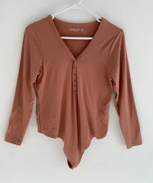 Abercrombie & Fitch L/S Henley Soft AF Bodysuit Terracotta Size XL thumbnail 1
