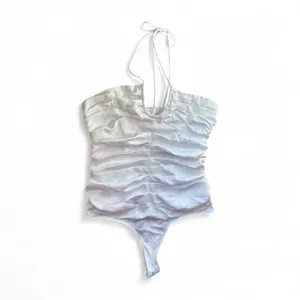 ASTR The Label Shayne Ruched Halter Bodysuit Women M White Keyhole Going Out thumbnail 3
