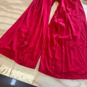 Venus Red Strapless Smocked Tie Front Wide Leg Jumpsuit Small Pockets Soft thumbnail 9