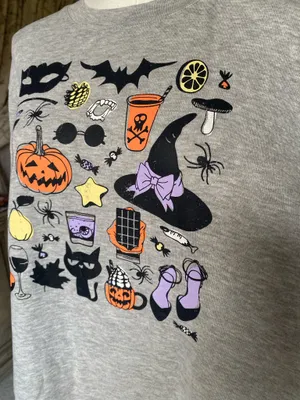Halloween Graphic Long Sleeve Tee Shirt Gray Size XL thumbnail 3