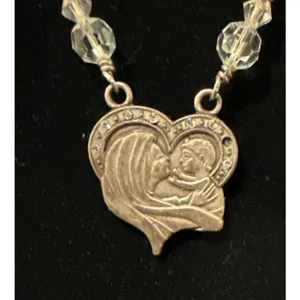 Chapel‎ Sterling Silver Mary Baby Jesus Blue Beaded Necklace Vintage thumbnail 2
