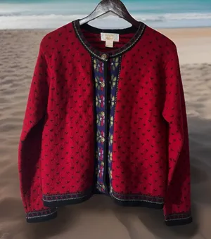 Vintage Tally-Ho Fair Isle Wool Cardigan Sweater Women's Size Medium Cottagecore thumbnail 1