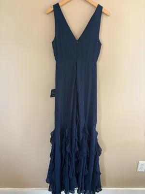 Lulus Alorna Dark Navy Sleeveless Ruffled Maxi Dress Size XL NWT Whimsical Gala thumbnail 4
