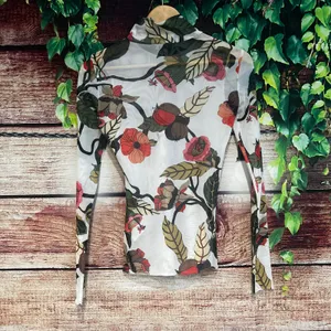 Baum Und Pferdgarten Jodi Top XS Mesh Blouse Floral Print Long Sleeve Mock Neck thumbnail 4