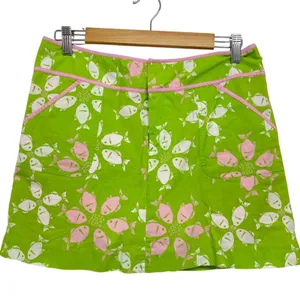 Lilly Pulitzer Vintage 90s Green Floral Mini Skirt Womens 8 Mod Retro Skort Pink thumbnail 2