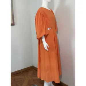Showpo Rhyne Midi Dress Orange Asymmetric Puff Sleeve Side Cut Out A Line 12 NWT thumbnail 3