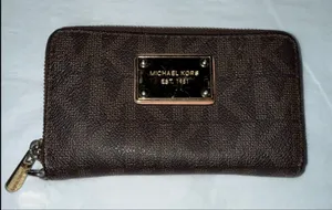 Michael Kors Zip Around Wallet Womens Brown Signature Logo‎ Monogram thumbnail 1
