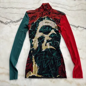 Vintage Jean Paul Gaultier AW 1997 Fight Racism Mesh Portrait Turtleneck Top M thumbnail 1