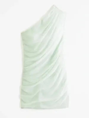 Abercrombie & Fitch One-Shoulder Chiffon Mini Dress Light Mint Green M Tall NWT thumbnail 4