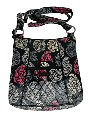 Vera Bradley Crossbody Bag Purse Quilted Black Pink Gray Floral Shoulder Bag‎ thumbnail 1
