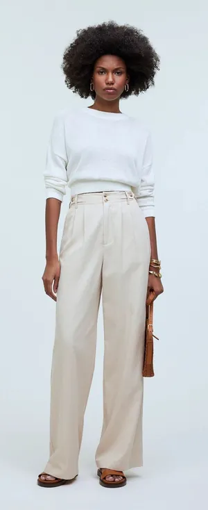 Madewell The Harlow Wide Leg Pants Beige Linen Blend Sailor Waist Size 8 thumbnail 1