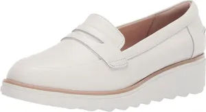 NWOB Clarks Collection Sharon Ranch White Leather Loafers Wedge Shoes Size 5 thumbnail 1