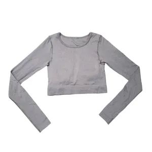 Lululemon Ebb‎ to Street Long Sleeve Women 4 Grey Excellent Ribbed Crop Top thumbnail 2