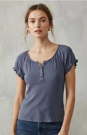 FREE PEOPLE We The Free Issa Tee XS 17.5” p2p Slate Blue EUC thumbnail 1