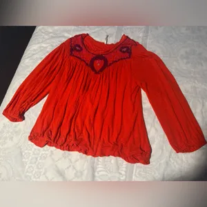 Free People Vibrant orange Blouse with Embroidery thumbnail 3