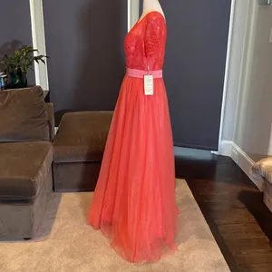 Women’s Full Length Tulle & Lace Sort Sleeve Dress Zip Up Back Size 14 NWT thumbnail 6