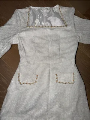 Textured Ivory Long Sleeve Mini Dress with Trim thumbnail 2